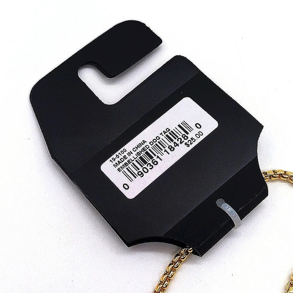 GUESS 24" Gold Dog Tag Pendant Necklace with Single Cubic Zirconia Crystal - Picture 4 of 4